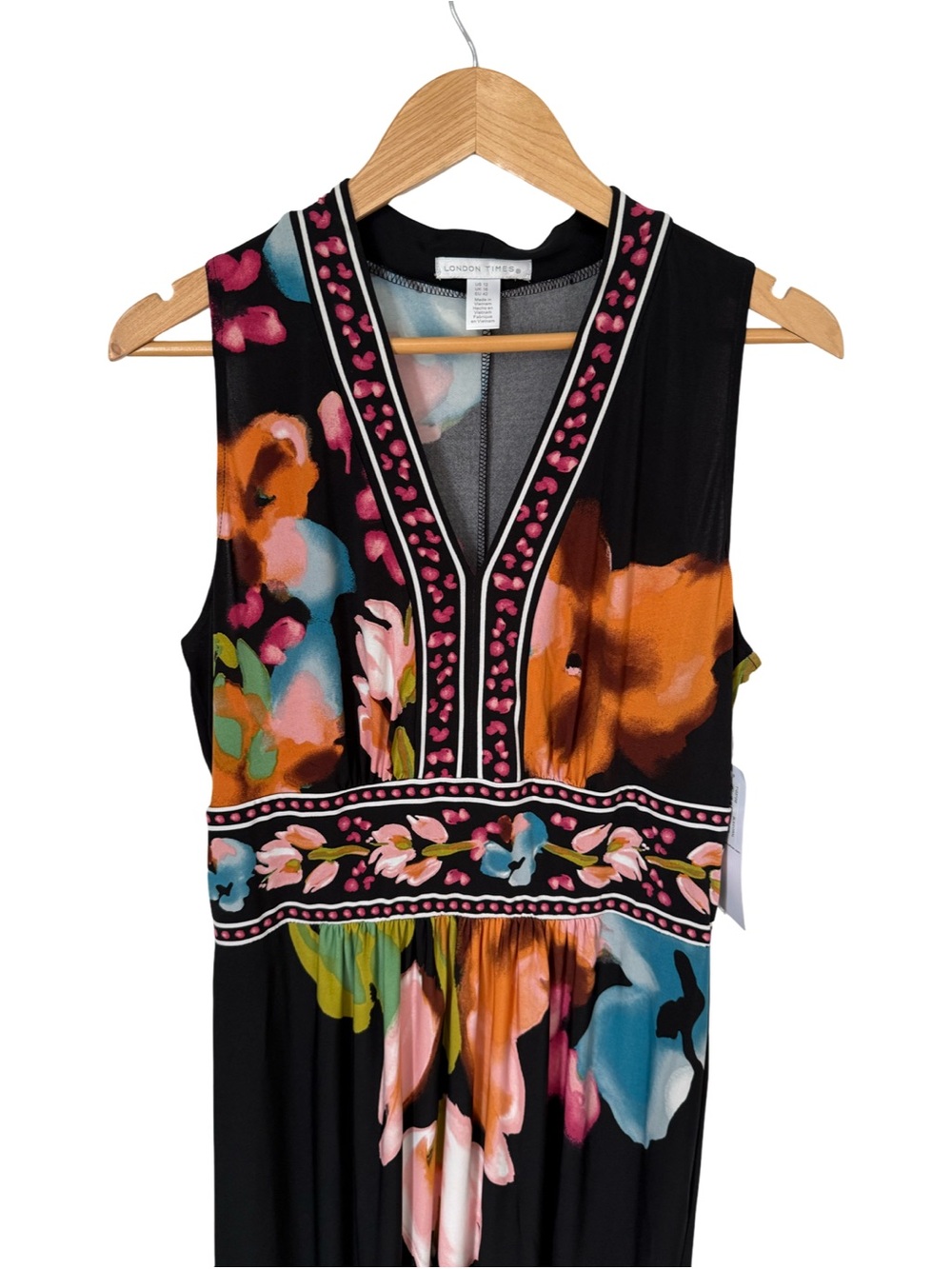 London Times Sleeveless V-Neck Floral Maxi Dress NWT Size 12 - Picture 6 of 9